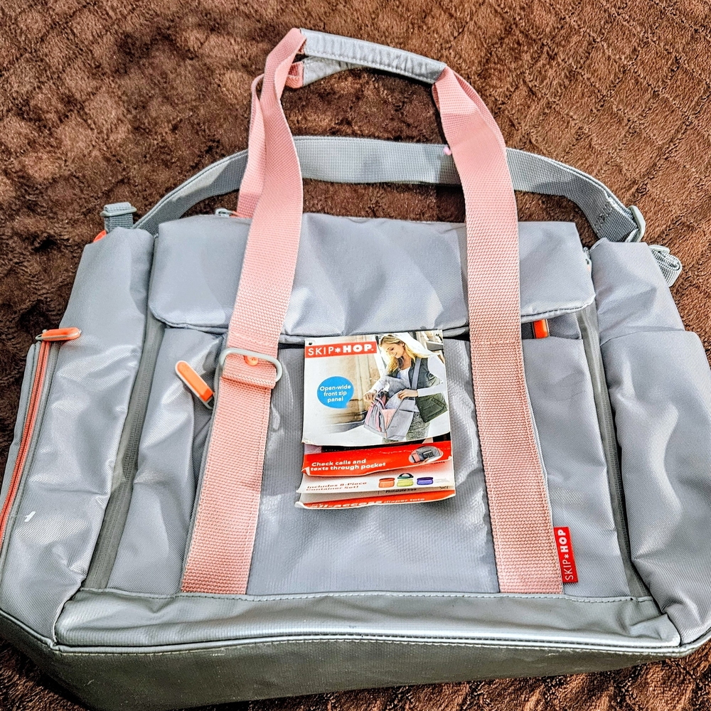 Skip Hop Gray and Pink Diaper Bag